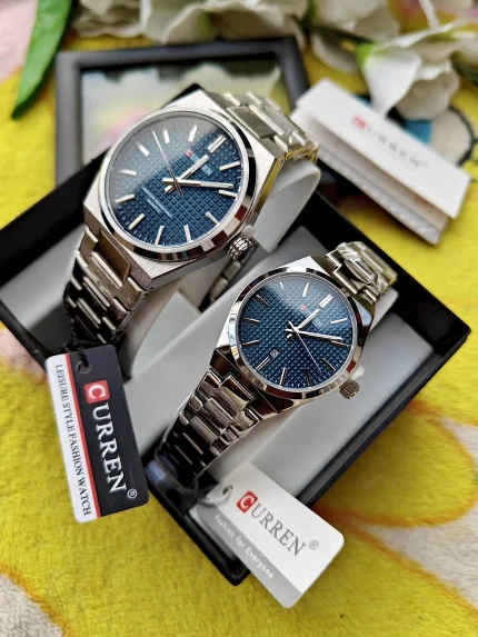 Curren 8439 - Luxury Couple Watch Silver Blue