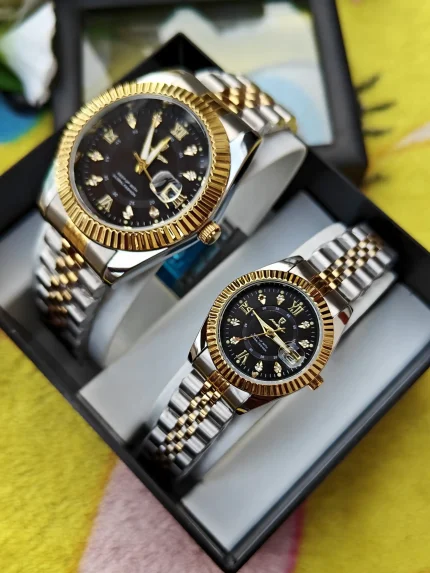 POEDAGAR 910 Luxury Stainless steel Couple Watch Black